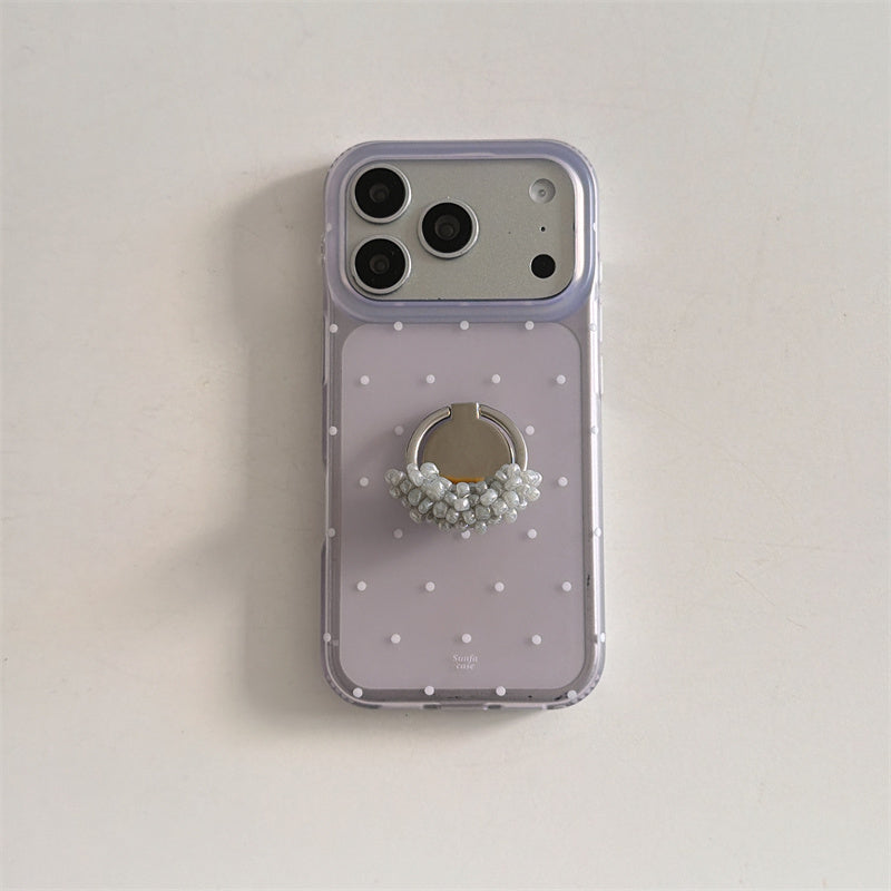 iphone17/16/15 ケース ドット柄 流行り 可愛い スマホケース 韓国 グリップ付き iphone ケース 女子 人気