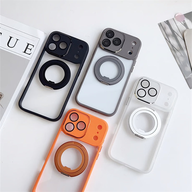 EASONCASE日本公式 カメラ保護フィルム一体型 iphone14-17ケース 滑り止め iphone ケース 360°スタンド付き 晶鋭シリーズ