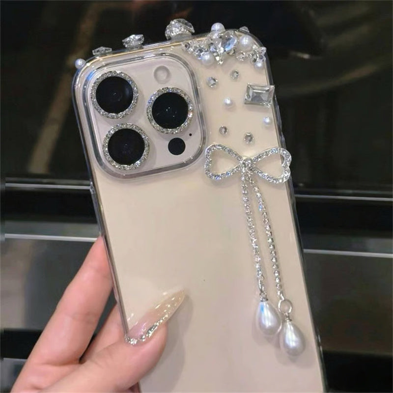 iphone17/16 ケース リボン付き スマホ デコ ライン ストーン 黄ばみ にくい クリア ケース iphone ケース15/14/13 キラキラ おしゃれ