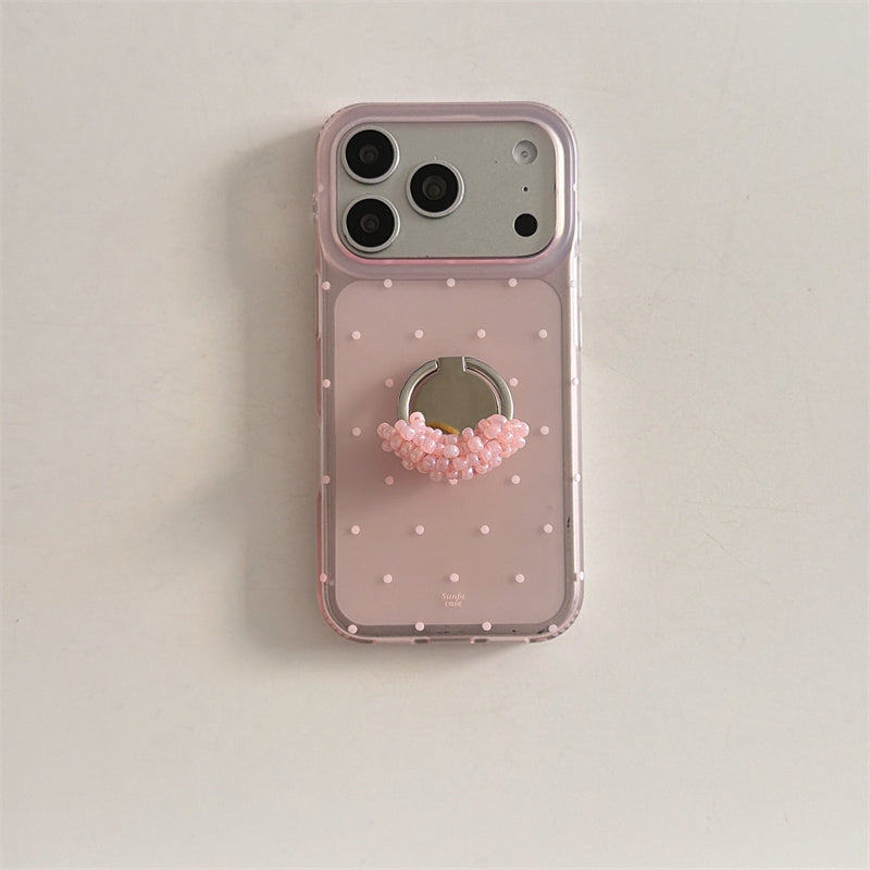 iphone17/16/15 ケース ドット柄 流行り 可愛い スマホケース 韓国 グリップ付き iphone ケース 女子 人気