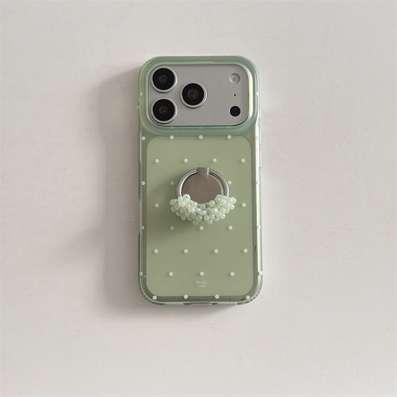 iphone17/16/15 ケース ドット柄 流行り 可愛い スマホケース 韓国 グリップ付き iphone ケース 女子 人気