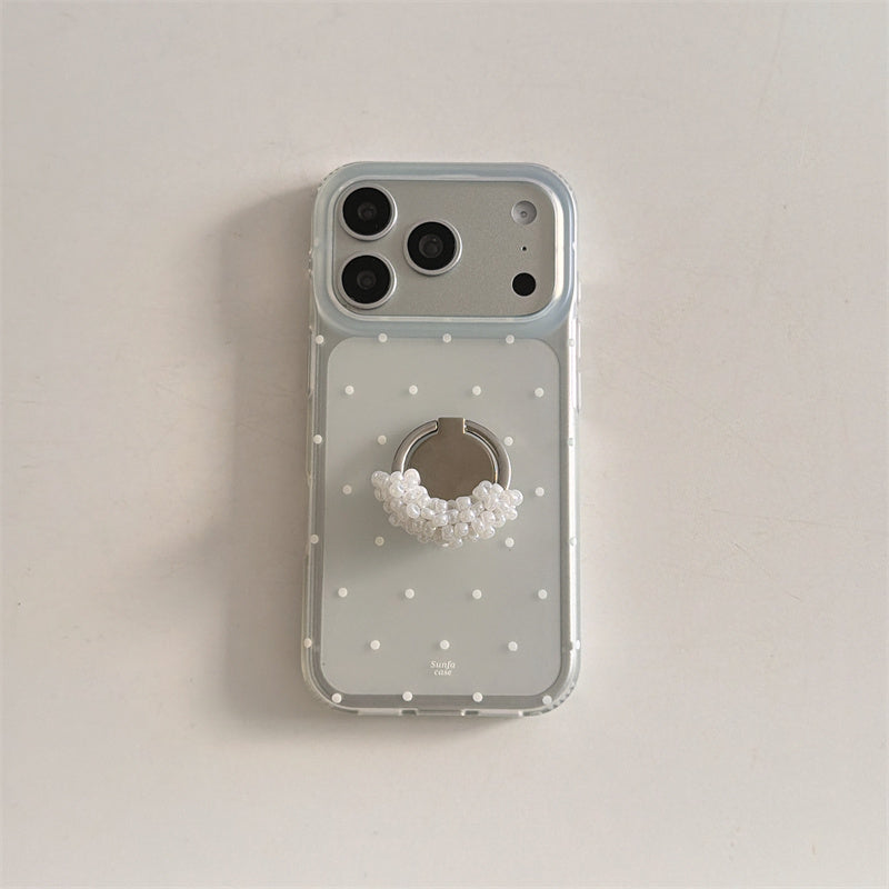 iphone17/16/15 ケース ドット柄 流行り 可愛い スマホケース 韓国 グリップ付き iphone ケース 女子 人気