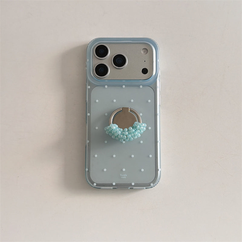 iphone17/16/15 ケース ドット柄 流行り 可愛い スマホケース 韓国 グリップ付き iphone ケース 女子 人気