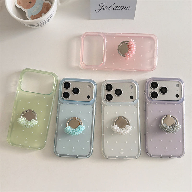 iphone17/16/15 ケース ドット柄 流行り 可愛い スマホケース 韓国 グリップ付き iphone ケース 女子 人気