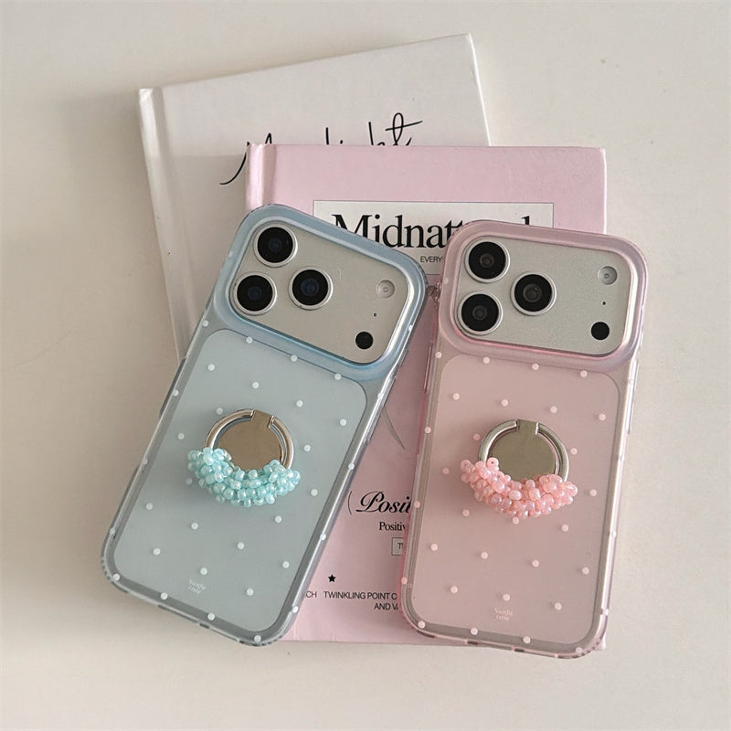 iphone17/16/15 ケース ドット柄 流行り 可愛い スマホケース 韓国 グリップ付き iphone ケース 女子 人気