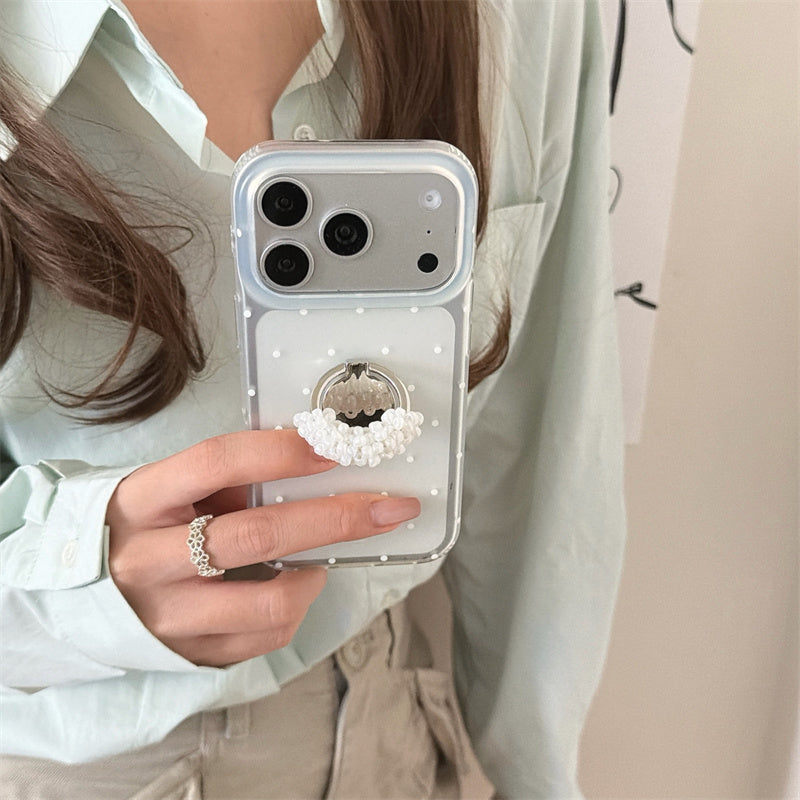iphone17/16/15 ケース ドット柄 流行り 可愛い スマホケース 韓国 グリップ付き iphone ケース 女子 人気