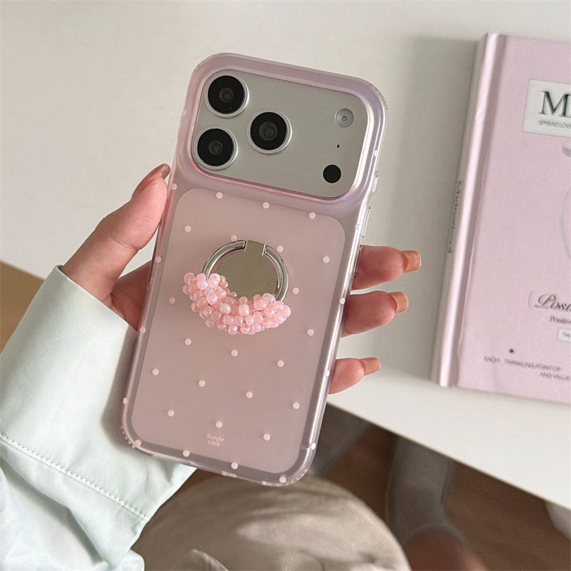 iphone17/16/15 ケース ドット柄 流行り 可愛い スマホケース 韓国 グリップ付き iphone ケース 女子 人気