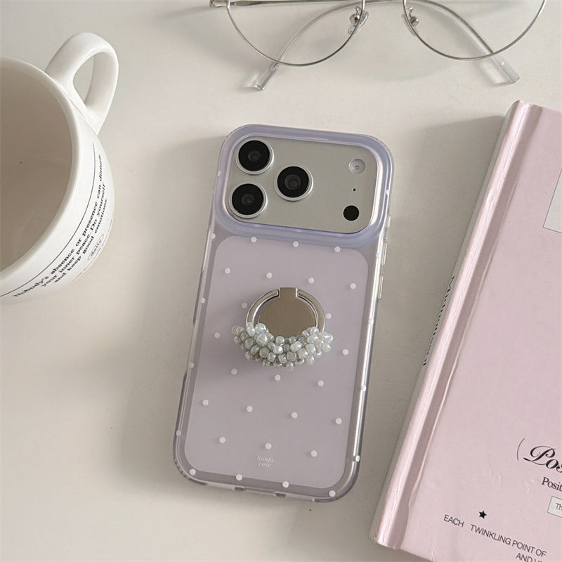 iphone17/16/15 ケース ドット柄 流行り 可愛い スマホケース 韓国 グリップ付き iphone ケース 女子 人気
