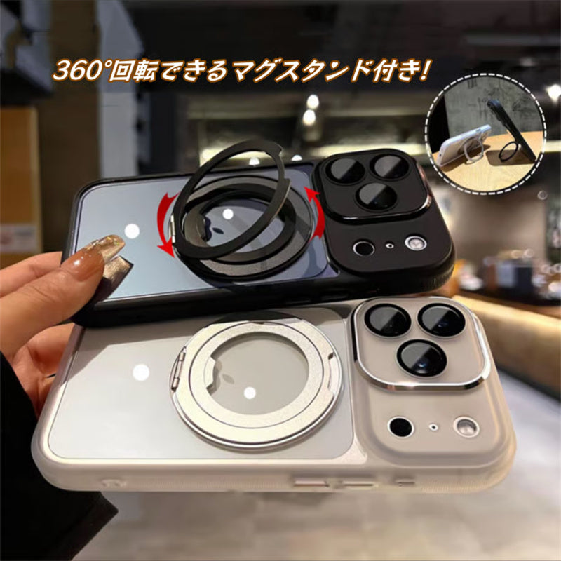 EASONCASE日本公式 カメラ保護フィルム一体型 iphone14-17ケース 滑り止め iphone ケース 360°スタンド付き 晶鋭シリーズ