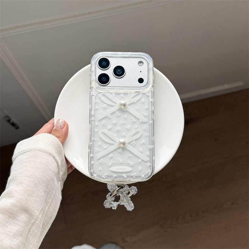 iphone17 ケース 花柄 iphone16/15 ケース リボン iphone ケース パール スマホケース ビーズ チェーン 韓国
