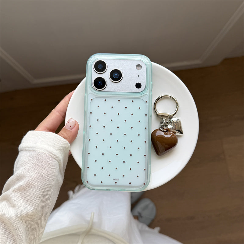 iphone17/17pro ケース ドット 柄 iphone17promax/16promax ケース チャーム 付き 半 透明 スマホケース iphone16/15 ケース 韓国 流行り