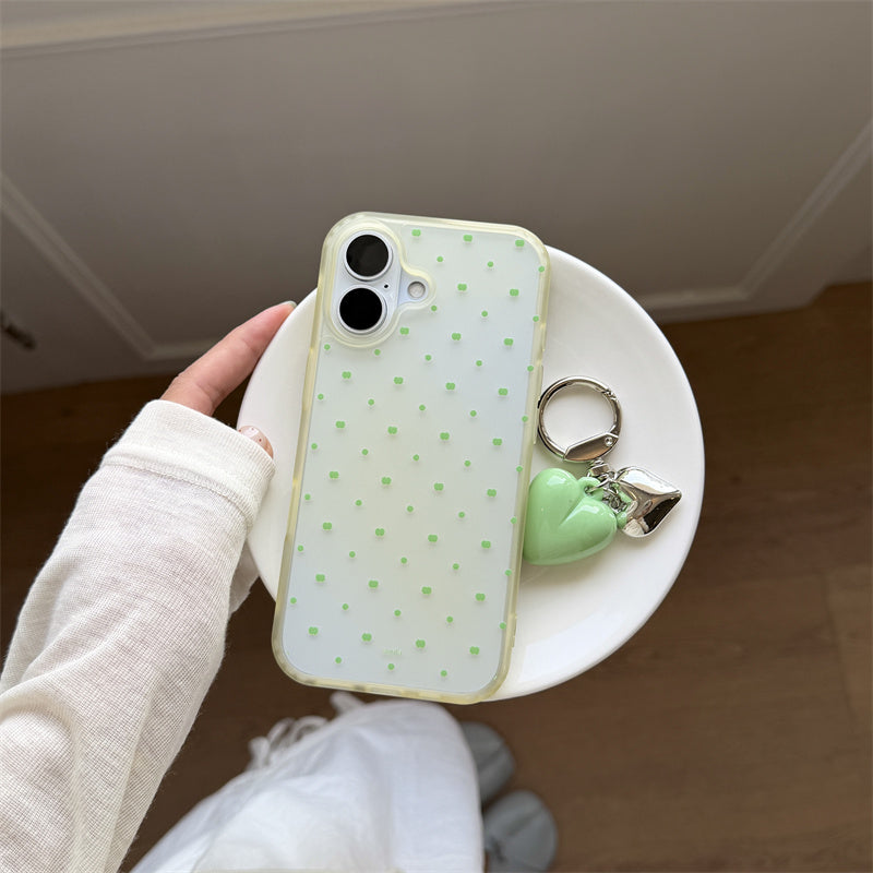 iphone17/17pro ケース ドット 柄 iphone17promax/16promax ケース チャーム 付き 半 透明 スマホケース iphone16/15 ケース 韓国 流行り