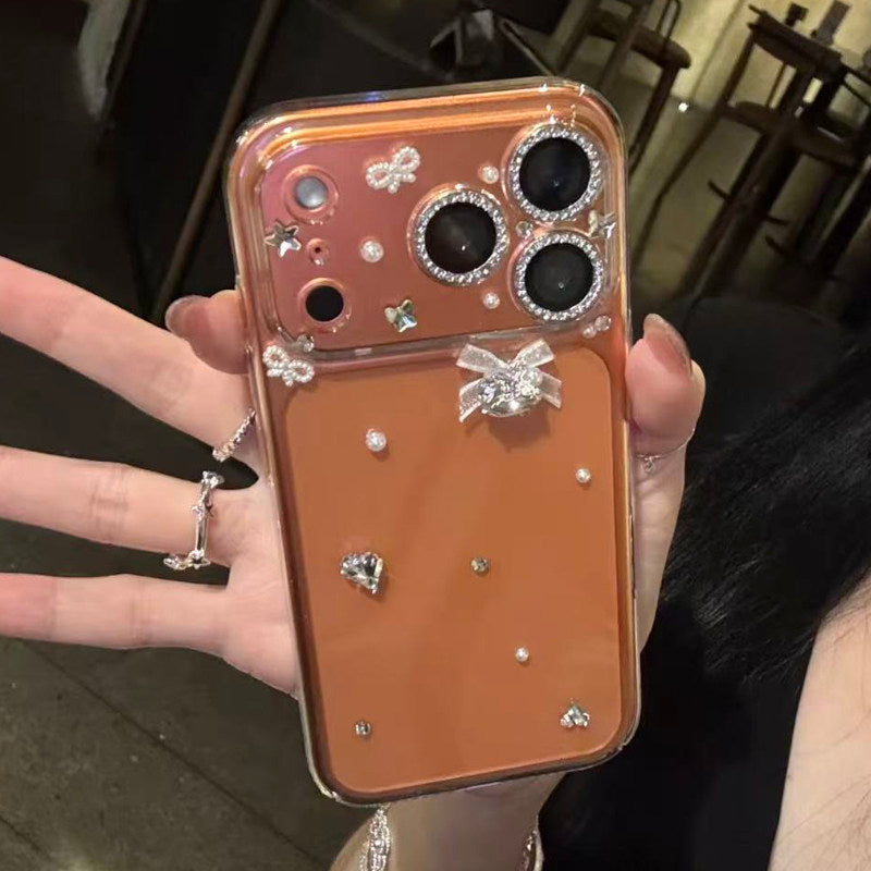 iphone12-17 ケース ストーン デコ iphone17pro/16pro ケース パール リボン の スマホケース iphone ケース 透明 可愛い キラキラ カメラリング 付き