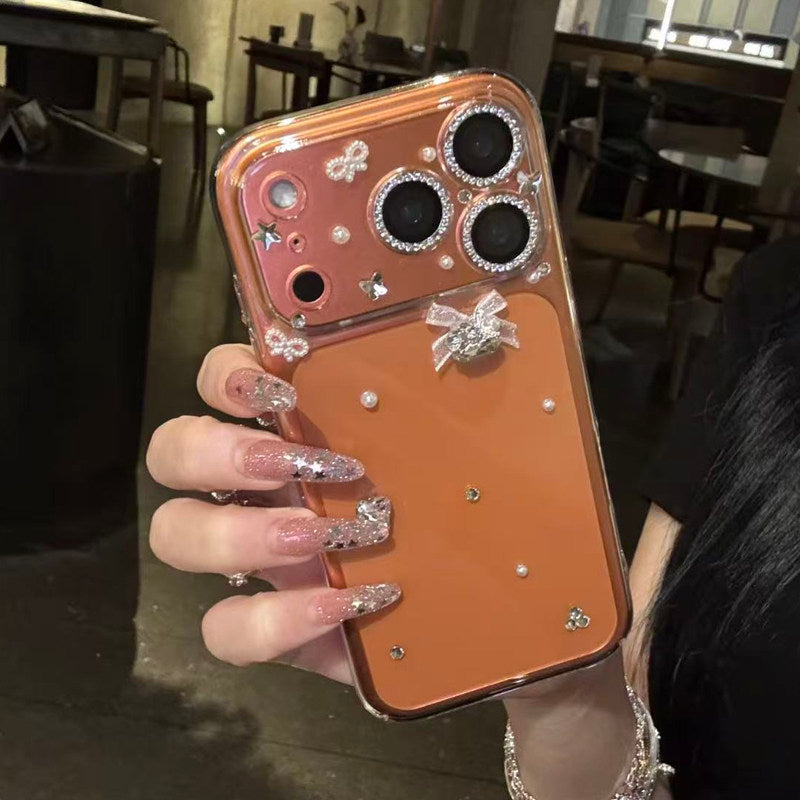 iphone12-17 ケース ストーン デコ iphone17pro/16pro ケース パール リボン の スマホケース iphone ケース 透明 可愛い キラキラ カメラリング 付き