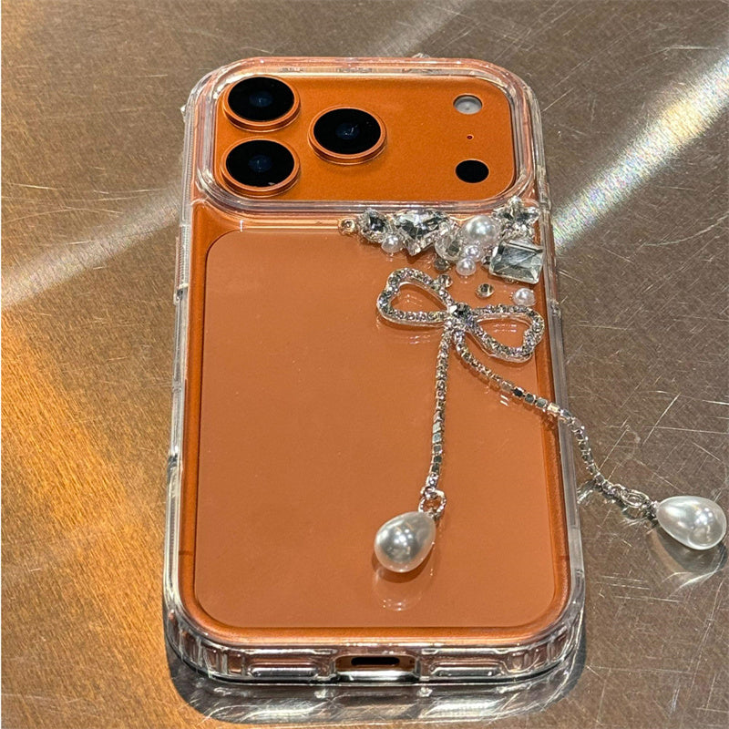 iphone17/16 ケース リボン付き スマホ デコ ライン ストーン 黄ばみ にくい クリア ケース iphone ケース15/14/13 キラキラ おしゃれ