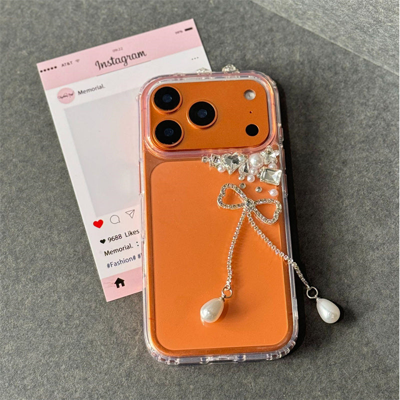 iphone17/16 ケース リボン付き スマホ デコ ライン ストーン 黄ばみ にくい クリア ケース iphone ケース15/14/13 キラキラ おしゃれ