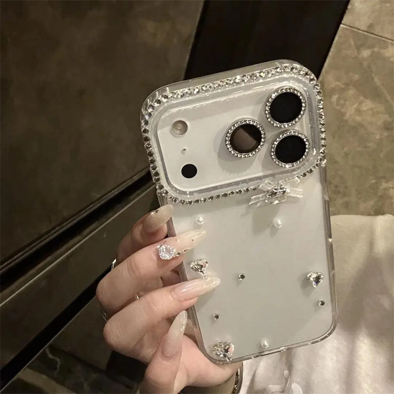 カメラ保護リング 付き クリア iphone17/16 ケース スマホ デコ ライン ストーン iphone15/14/13 ケース キラキラ おしゃれ