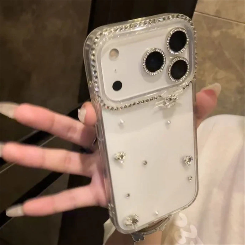 カメラ保護リング 付き クリア iphone17/16 ケース スマホ デコ ライン ストーン iphone15/14/13 ケース キラキラ おしゃれ